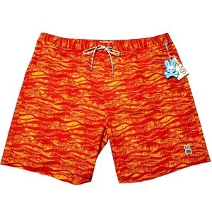 Psycho Bunny Foley Mens Size XXXL 3XL Neon Red Patterned Swim Trunks